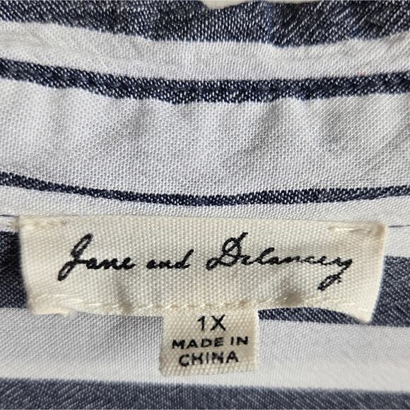 JANE & DELANCY Striped Grey & White Collared Button Down Long Sleeve Size 1X - Picture 8 of 10